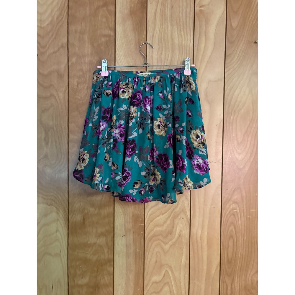 Kimchi Blue Teal Purple Floral High Waisted Chiffon Mini Skirt Small Boho Rose